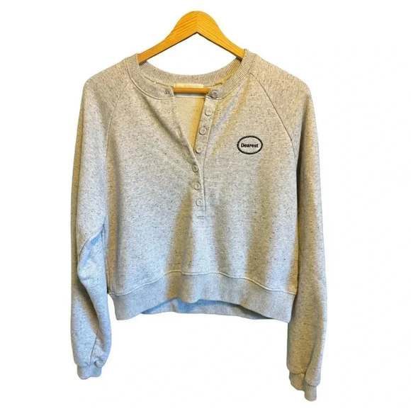 Korean Dearest Cropped Sweatshirt Size Medium | Heather Gray Black Stitching - Picture 1 of 8